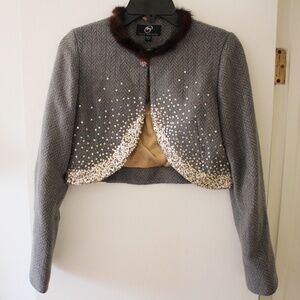 TRUE MEANING Crop Wool Embellished Jacket Sz 4  S
